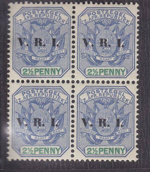 1900 ++ "V.R.I." OVPT ++ 2 1/2d DULL BLUE & GREEN ++ BLOCK OF 4 ++ MNH ++ SACC 235