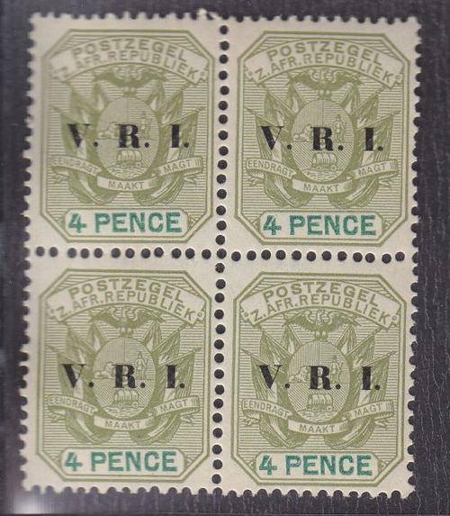 1900 ++ "V.R.I." OVPT ++ 4d SAGE-GREEN & GREEN ++ BLOCK OF 4 + MNH - SEE BELOW + C/V R360 + SACC 237