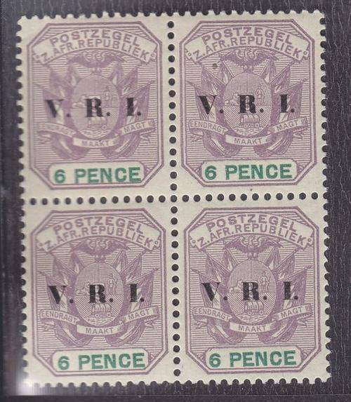 1900 ++ "V.R.I." OVPT ++ 6d LILAC & GREEN ++ BLOCK OF 4 ++ MNH ++ C/V R400 ++ SG 238