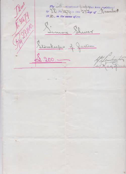DEED OF TRANSFER ++ 1905 ++ "ROUXVILLE" ++ KE VII REVENUE 10s & 5s ++ SEE SCANS BELOW