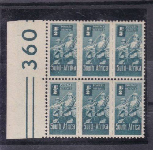 1942-44 ++ "BANTAMS" ++ 1/2d BLUEISH-GREEN ++ MARG BLOCK OF 6 ++ MNH  ++ SACC 95