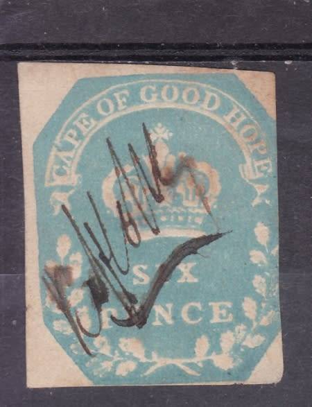 CGH  REVENUE  1864  EMBOSSED IN COLOUR  6d BLUE (2mm)  FU  BT 3A