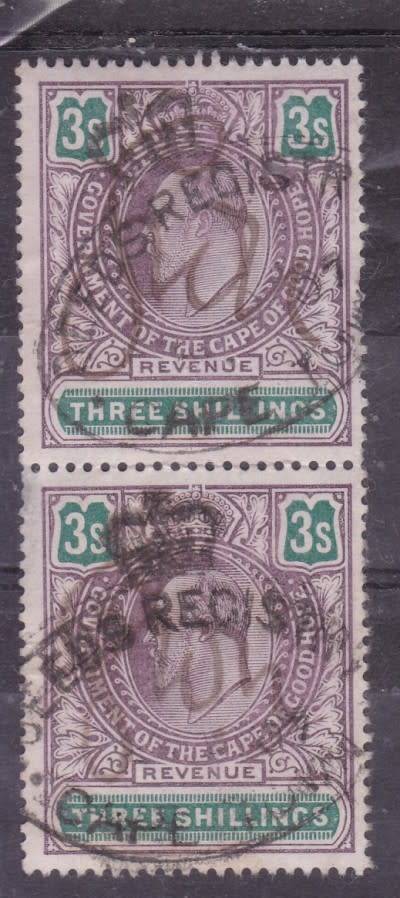 CGH  REVENUE  1903  KE VII  3s LILAC and GREEN  PAIR - FU  BT 153