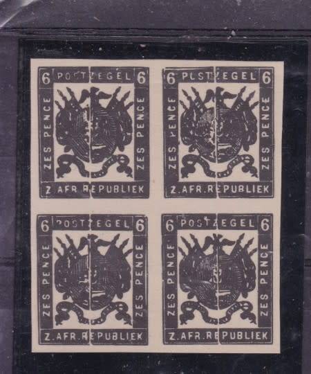 ZAR, `PLATE PROOF IMPRESSION IN BLACK OF THE DEFACED 6d PLATE`, PRINTED ON THICK CARD. SEE BELOW