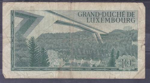 LUXEMBOURG, BANK NOTE, 1967 - 10 - DIX FRANCS, FU, SEE SCANS BELOW