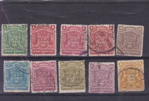 BSAC, 1898-0, `DEF ISSUE`, SHORT SET OF 10 (SHADES), FU, SG 67-79