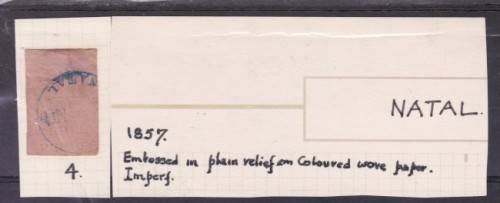 NATAL, 1857, 3d EMBOSSED ON PLAIN  ROSE PAPER, FU - SEE SCANS BELOW, C/V R5500, SACC 4