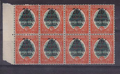 KUT ++ 1941 ++ "SA STAMPS OVPT" ++ 20c ON 6d GREEN & RED ++ BLOCK OF 8 ++ MNH + C/V Â£28 + SG 153