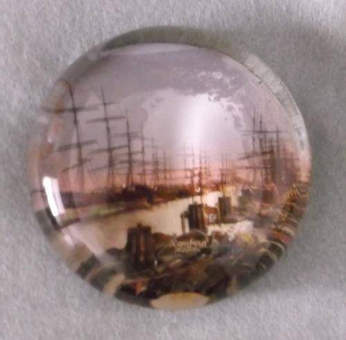 VINTAGE GLASS PAPERWEIGHT OF HAMBURG HARBOUR