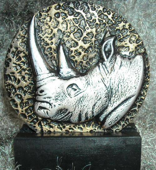 TROPHY OR GIFT - Rhino Candle on Wooden Stand