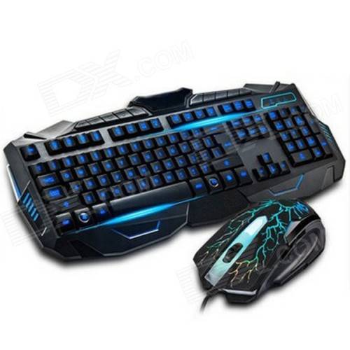V-100 USB 2.0 Wired 114-Key Backlit Gaming Keyboard + Mouse Kit - Black