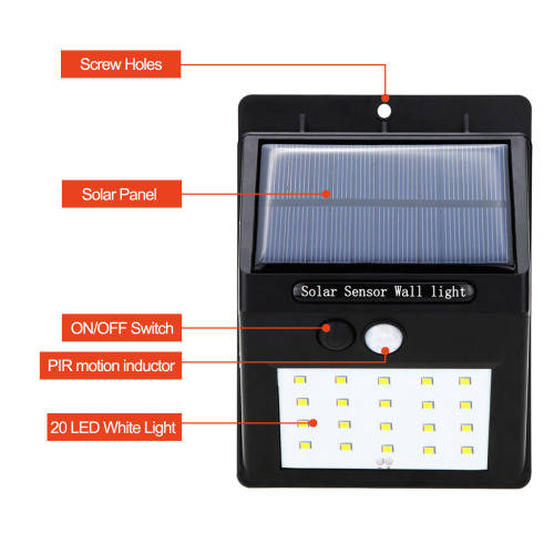 20 LED Solar Power PIR Motion Sensor Wall Light Outdoor Garden Waterproof Lamp