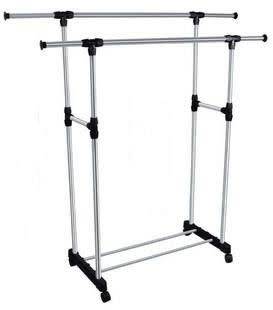 Double Pole Adjustable Portable Clothes Hanger Rolling Garment Rack