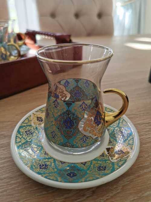 18 Piece Nazli Kristal Turkish tea and coffee set