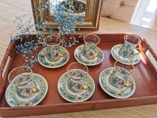18 Piece Nazli Kristal Turkish tea and coffee set