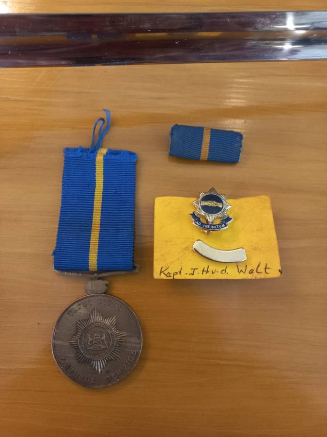SAPS Ceremonial Sword and Medal issued to JH van der Walt