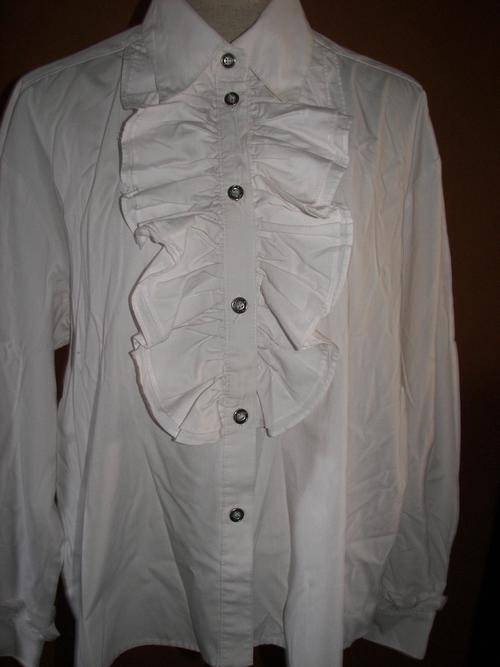VINTAGE WHITE DESIGNER COTTON RUFFLED LONG SLEEVE SHIRT SIZE  14/38