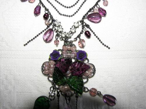 VINTAGE RETRO RHINESTONE+GLASS COLOURED STONES AND ENAMEL BEADED NECKLACE