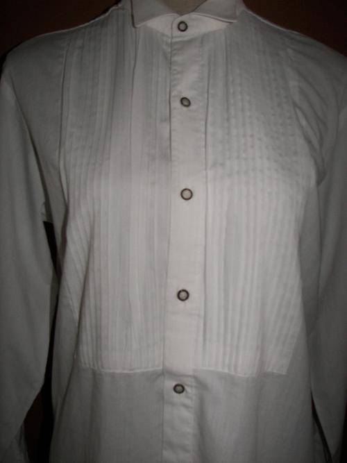 VINTAGE PLEATED FORMAL COTTON WHITE DRESS/SUIT SHIRT BROOKS LONDON