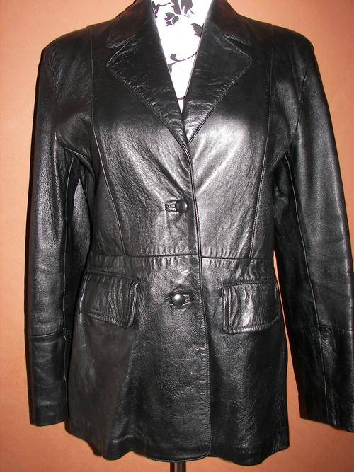 GENUINE VERY SOFT BLACK LEATHER LONG JACKET BLAZER SIZE 36