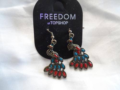 Peacock drop earings for pierced ears new" Topshop"