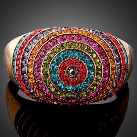 Colorful Swarovski Crystal Gold GP Bangle Cuff