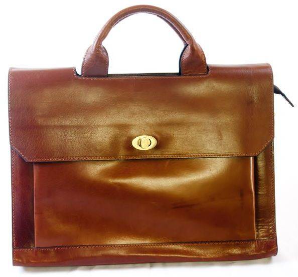 CLASSIC SHAPED MENS LEATHER BRIEFCASE. VINTAGE TAN. GREAT GIFT