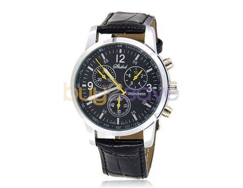 Fashionable Leather Band Men's Quartz Wrist Watch