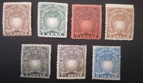 2) Imperial East Africa Company MLH , 4 Annas not perf at top , Mint NH