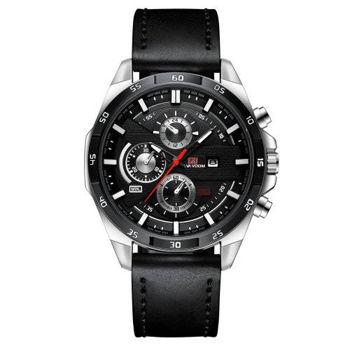 VA VA VOOM VA-216 Fashion Men Watch 3ATM Waterproof Date Display Leather Strap Quartz Watch