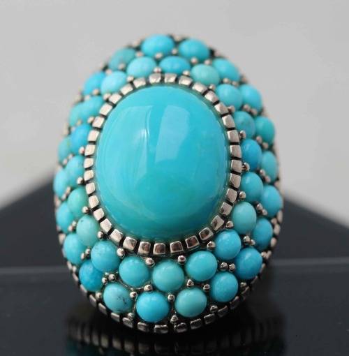 MAGNIFICENT LARGE (30mm)  VINTAGE BOHO TURQUOISE STERLING SILVER RING. 925. HEAVY 12,4 grams!