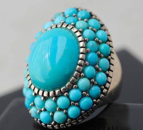 MAGNIFICENT LARGE (30mm)  VINTAGE BOHO TURQUOISE STERLING SILVER RING. 925. HEAVY 12,4 grams!