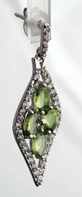 SHOWY LIME GREEN PERIDOT AND ICY CUBIC ZIRCONIA STERLING SILVER EARRINGS. 925. GLAMOUROUS DROPS!