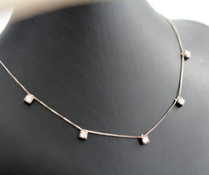 CLASSY MODERN ITALIAN STERLING SILVER NECKLACE WITH CUBIC ZIRCONIA. GEOMETRIC DESIGN. 925