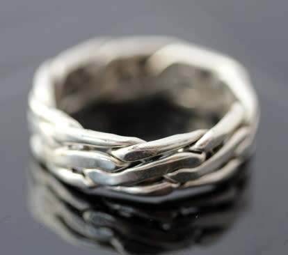 UNUSUAL HANDCRAFTED BASKET WEAVE MEXICAN STERLING SILVER RING. 925. HEAVY 8,64 grams!