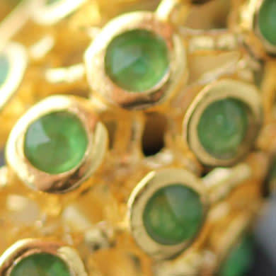 STRIKING CONTEMPORARY RUBY, EMERALD AND BAROQUE PEARL GOLD-HUED STERLING SILVER DANGLY EARRINGS. 925