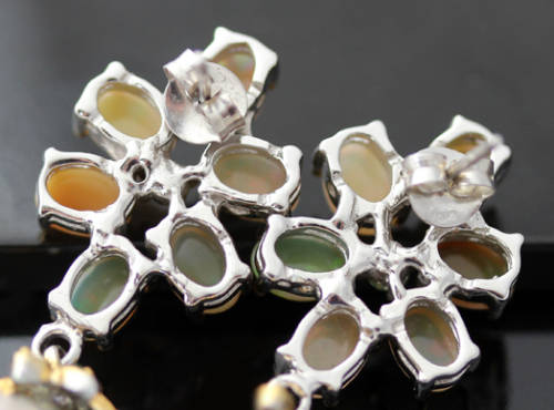 HANDMADE BAROQUE PEARL, FIRE OPAL AND EMERALD STERLING SILVER EARRINGS. BIG!