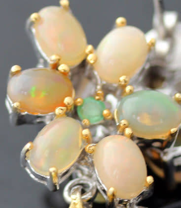 HANDMADE BAROQUE PEARL, FIRE OPAL AND EMERALD STERLING SILVER EARRINGS. BIG!