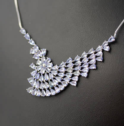 DRAMATIC AND ELEGANT REAL TANZANITE STERLING SILVER WAVE-LIKE RIGID FEATURE NECKLACE