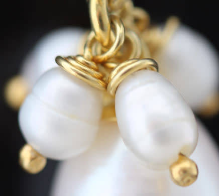 SKY BLUE TOPAZ AND NATURAL PEARL GOLD-HUED STERLING SILVER DROP&DANGLE EARRINGS. 925