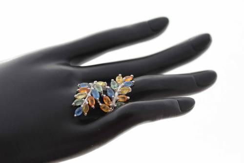 GORGEOUS NATURAL SONGEA MINED 3,23 ct SAPPHIRES STERLING SILVER RING ALL NATURAL COLOURS 7,13 gm