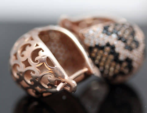 HEAVY BLACK, CREAM, TAN AAA QUALITY CUBIC ZIRCONIA ANIMAL PRINT ROSE GOLD HUE STERLING EARRINGS