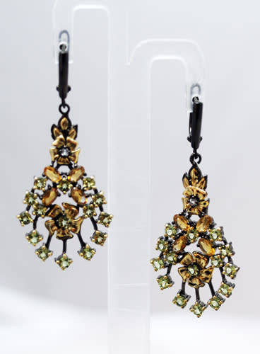 DRAMATIC LARGE CITRINE and PERIDOT CHOCOLATE & GOLD HUED STERLING SILVER EARRINGS