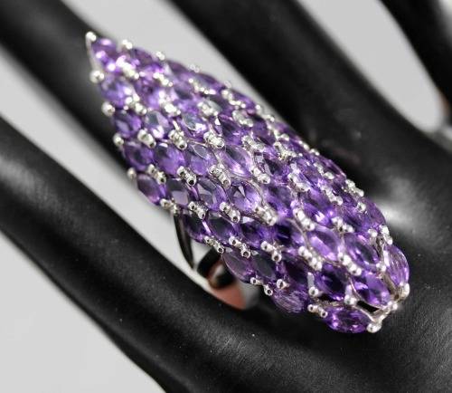 LARGE REAL AMETHYST GEMSTONE STERLING SILVER RING INTENSE DEEP COLOUR. SERIOUSLY LONG! 50 mm  11,27g