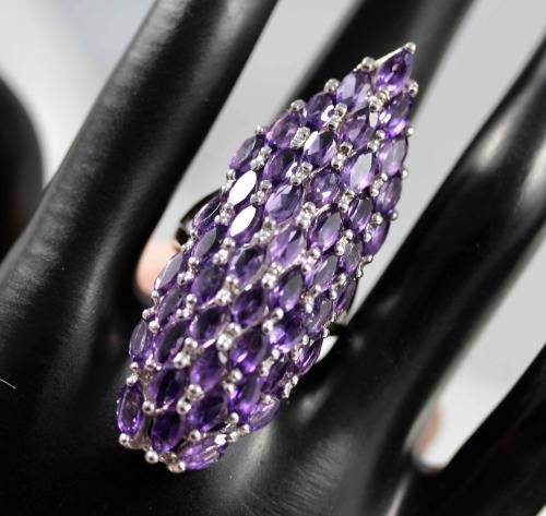 LARGE REAL AMETHYST GEMSTONE STERLING SILVER RING INTENSE DEEP COLOUR. SERIOUSLY LONG! 50 mm  11,27g