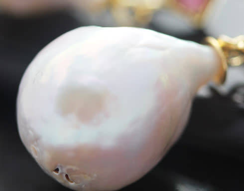 AMETHYST RUBY AND FRESHWATER PEARL GOLD-HUED STERLING SILVER EARRINGS. HEAVY DROP & DANGLE 15 grams