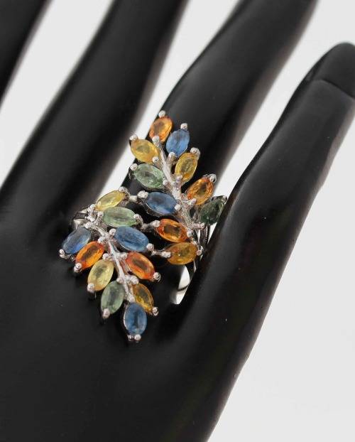 GORGEOUS NATURAL SONGEA MINED 3,23 ct SAPPHIRES STERLING SILVER RING ALL NATURAL COLOURS 7,13 gm