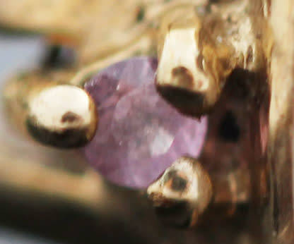 VINTAGE OPAL SOLITAIRE CABOCHON 9CT YELLOW GOLD RING WITH PINK SAPPHIRE ACCENTS - INCREDIBLE LUSTRE!