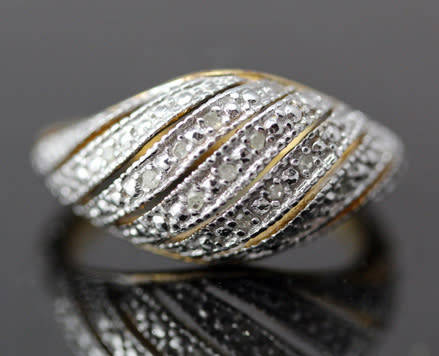 VINTAGE USA GILDED RING DESIGN STERLING SILVER 11 x SINGLE CUT DIAMONDS JEWELLER CERTIFICATE R3'800
