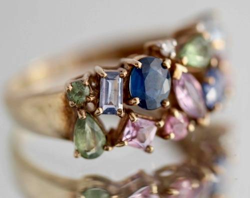 VINTAGE ENGLISH 9ct YELLOW GOLD 11 x REAL SAPPHIRE 3 X BRILLIANT-CUT DIAMONDS JEWELLER CERT R40'000